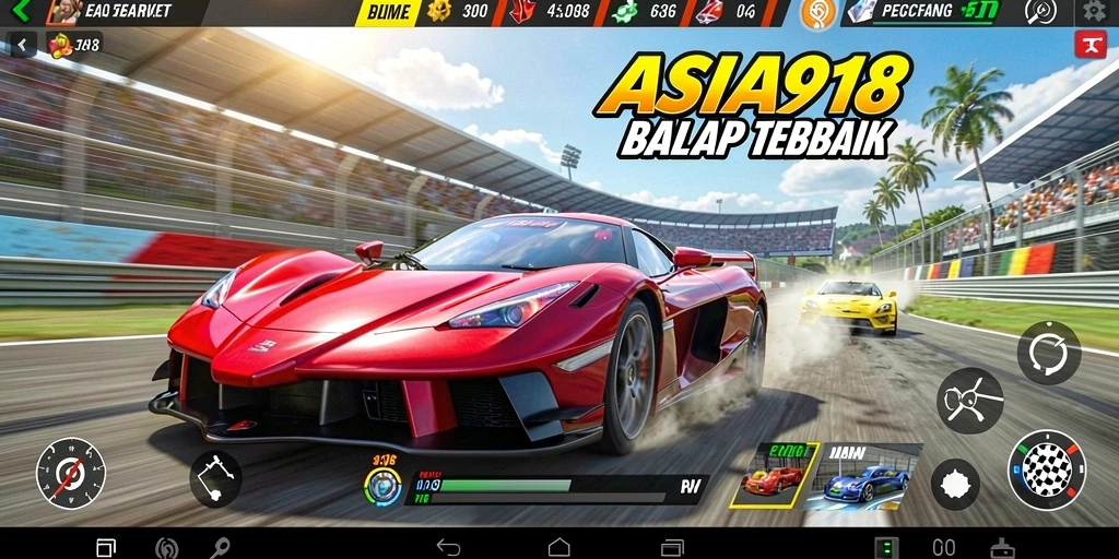 Tampilan gameplay menegangkan di jalur balapan ASIA918.