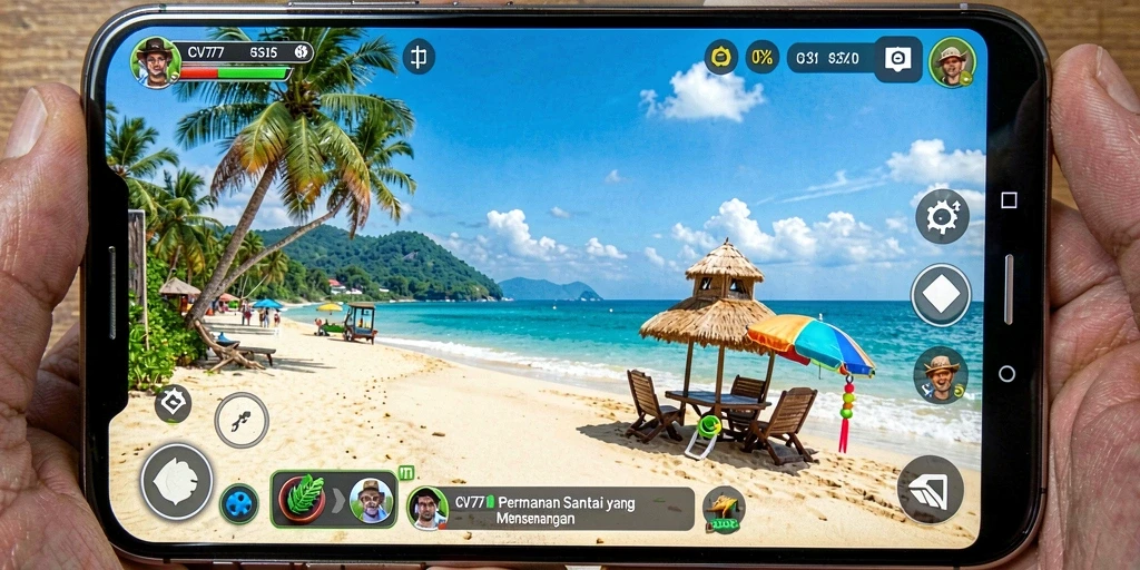 Screenshot gameplay CV777 yang menampilkan karakter lucu dan level yang berwarna-warni.