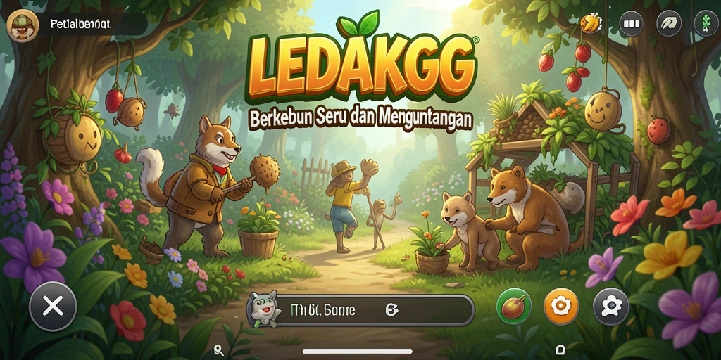 Tampilan gameplay LEDAKGG yang menggambarkan suasana berkebun yang seru.
