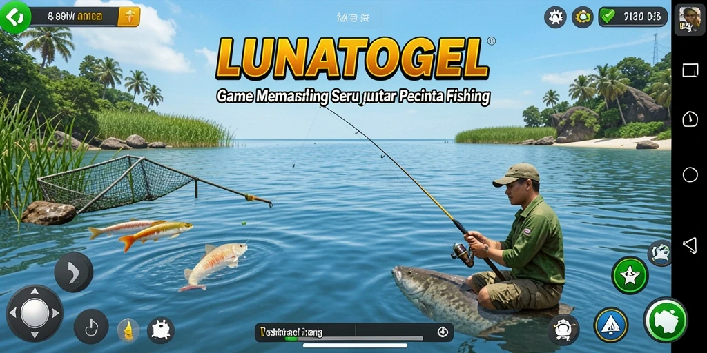 Screenshot gameplay LUNATOGEL yang menampilkan suasana memancing yang mendebarkan.