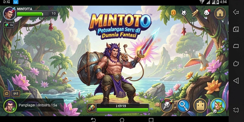Tampilan gameplay MINTOTO yang menampilkan pertarungan seru antara karakter dan monster.