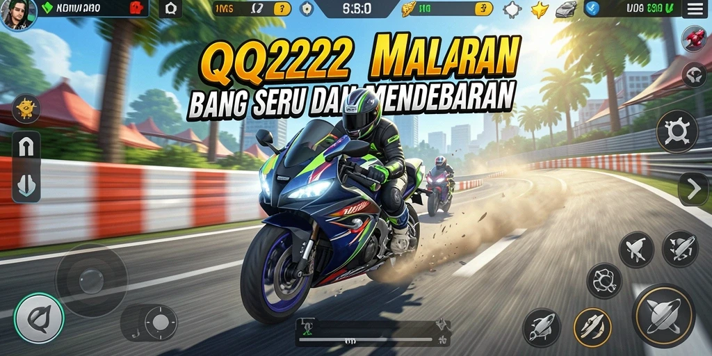 Tampilan gameplay balapan motor yang seru di QQ222.