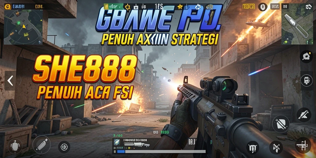 Screenshot menunjukkan aksi seru gameplay FPS dari SHE888.