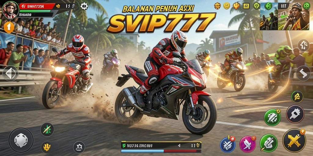 Gameplay seru SVIP777 dengan balapan motor yang mendebarkan.