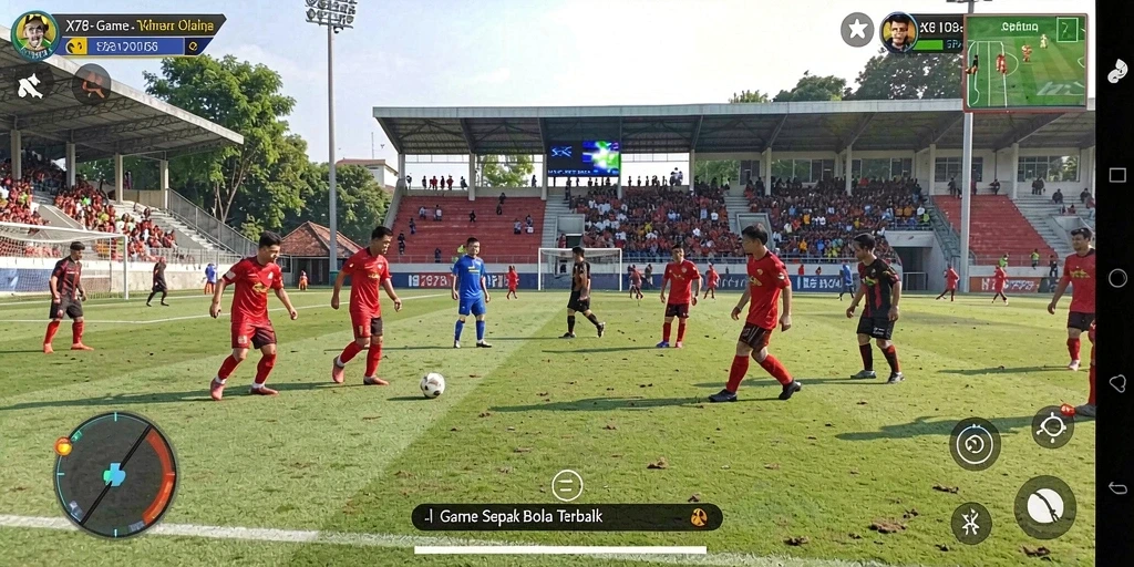 Screenshot gameplay X78 menampilkan aksi sepak bola yang mendebarkan.